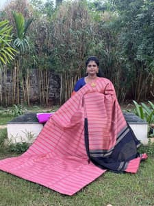 borderless saree with Zari lines(peach with black)