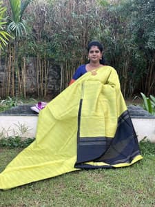borderless saree with Zari lines(Apple green with black)