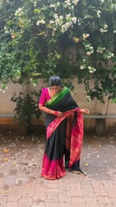 Pure Rawsilk(BLACK WITH GREEN&PINK BORDER)