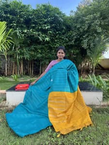 uppada silk with zari lines(RAMABLUE WITH MUSTARD)