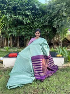 uppada silk with zari lines(ICE BLUE WITH PURPLE)