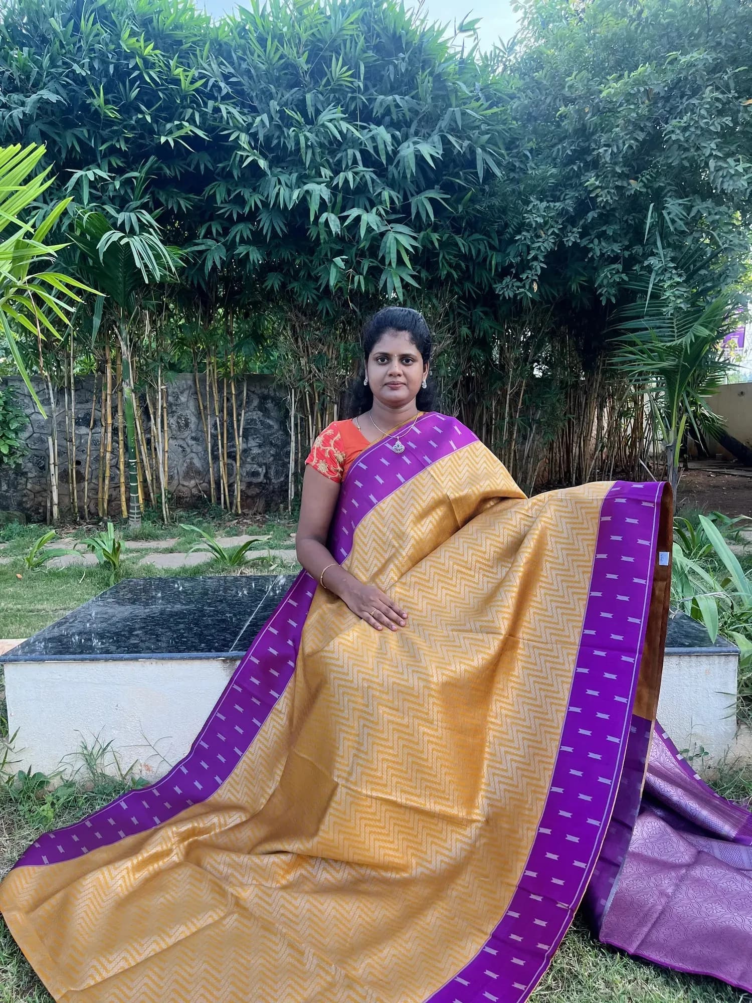 semi silk(GOLDEN WITH PURPLE) - Image 2