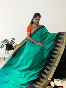 Pure Rawsilk(PEACOCK GREEN WITH BLACK)
