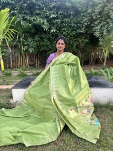 paithani silk with tissue blouse(APPLE GREEN)