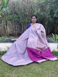 borderless saree with Zari lines(lilac with purple)