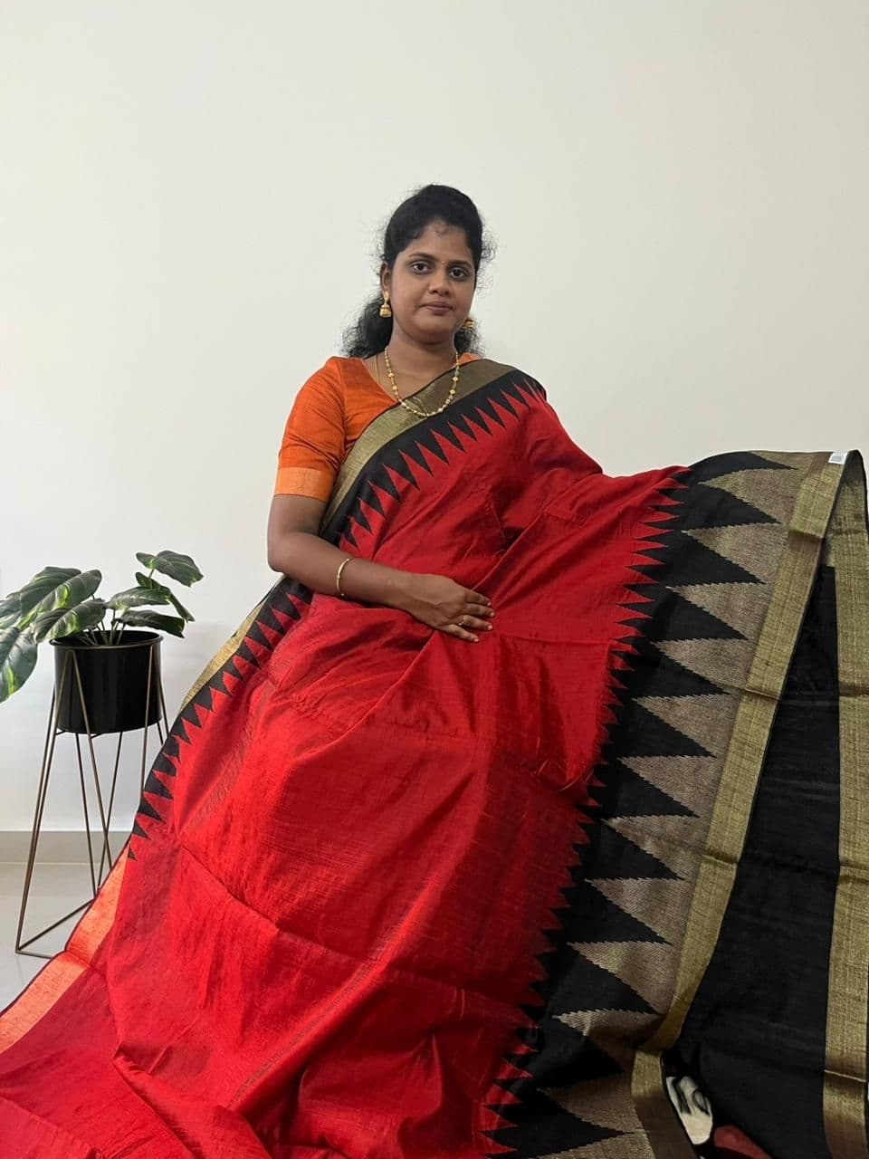 Pure Rawsilk(KUMKUM RED WITH BLACK) - Image 2