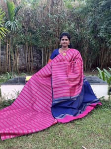 borderless saree with Zari lines(pink with blue)