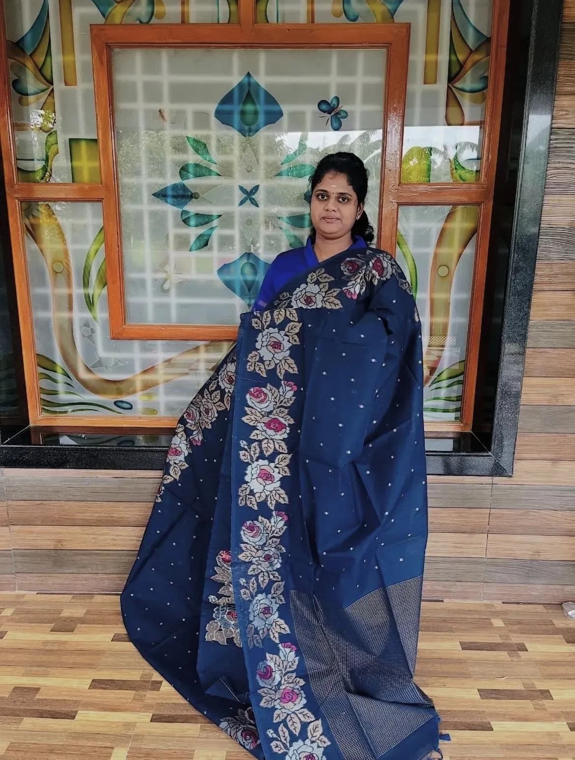 Jamdani silk(NAVY BLUE) - Image 2