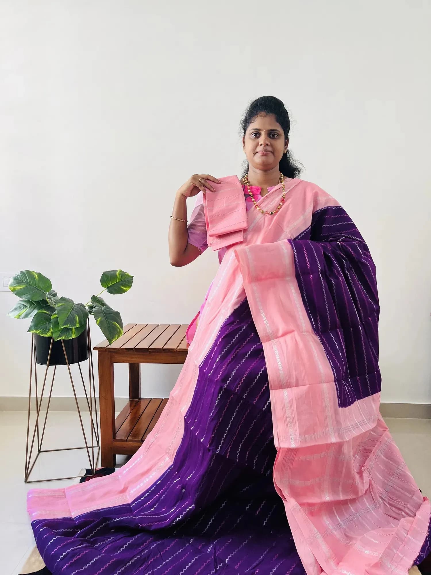 Sungadi cotton(PURPLE WITH POWDER PINK) - Image 2