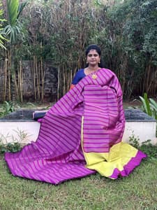 borderless saree with Zari lines(violet with apple green)