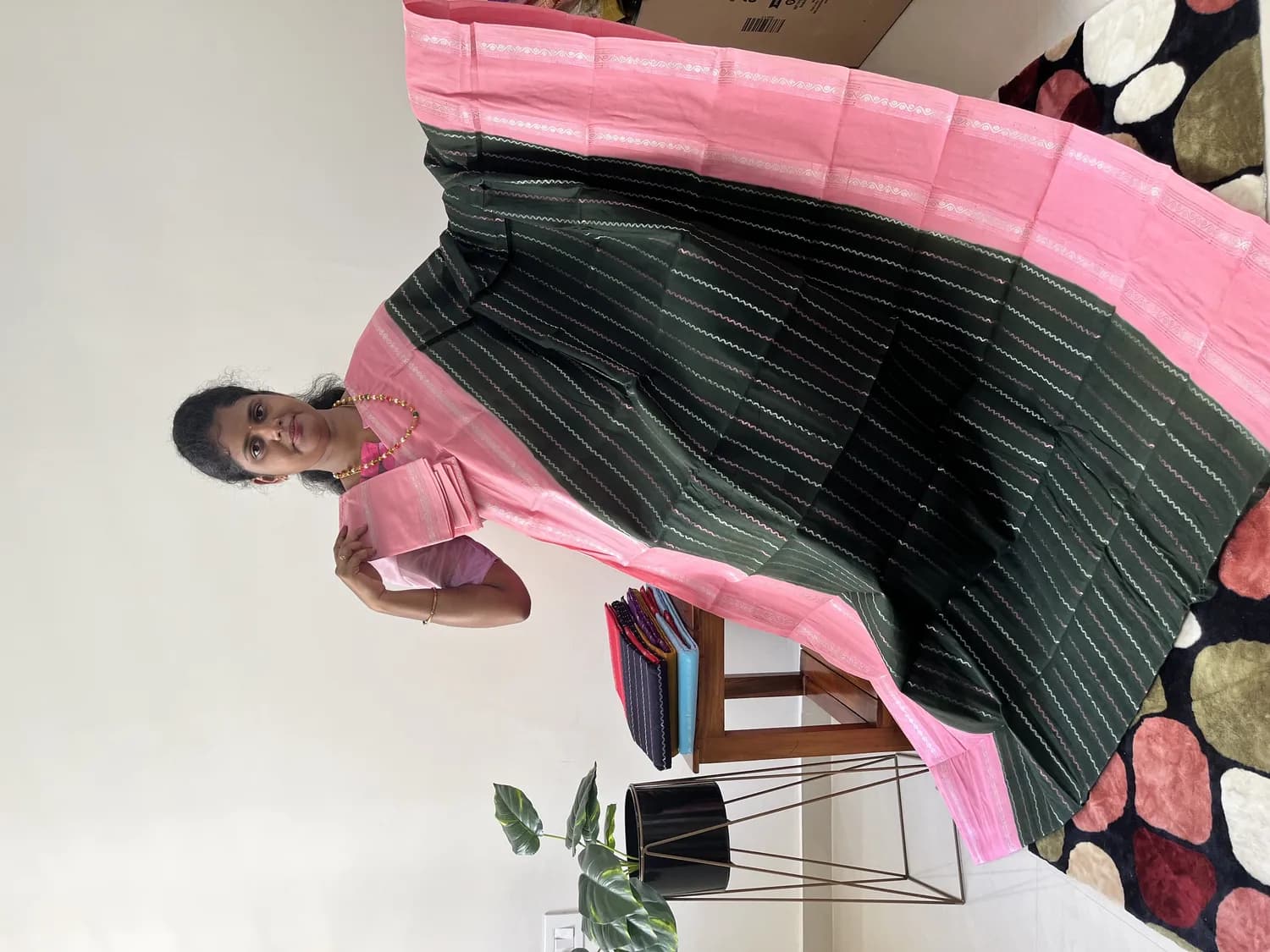 Sungadi cotton(OLIVE GREEN WITH PINK) - Image 2