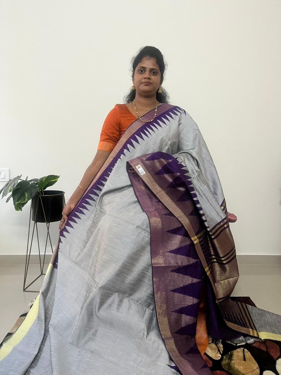 Pure Rawsilk(GREY WITH PURPLE) - Image 1