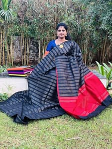 borderless saree with Zari lines(black with red)