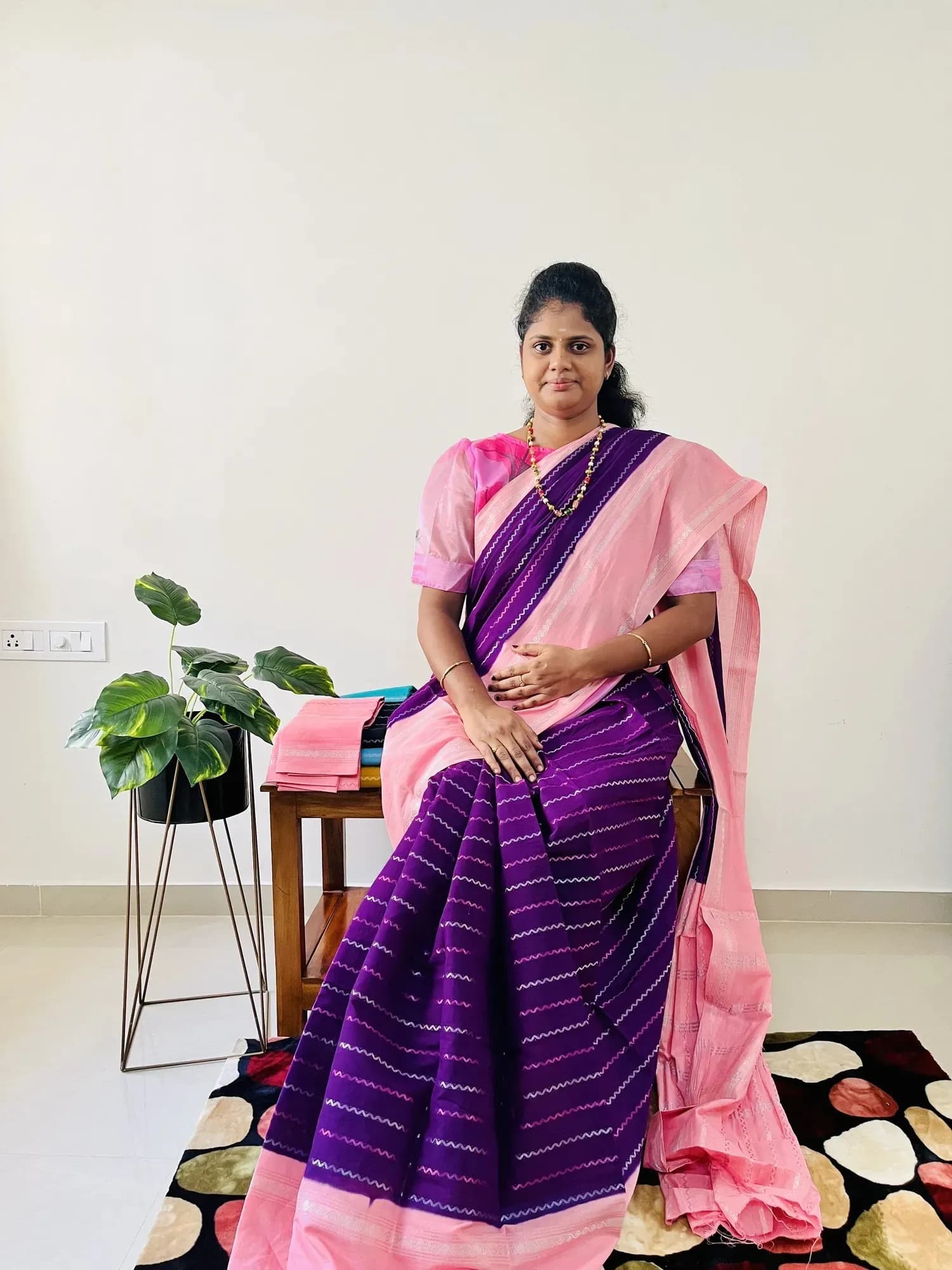 Sungadi cotton(PURPLE WITH POWDER PINK) - Image 1