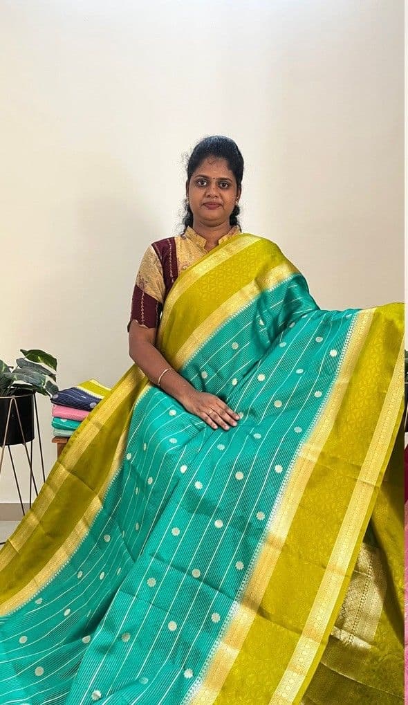 katan silk(BLUE WITH MEHANDHI GREEN) - Image 1