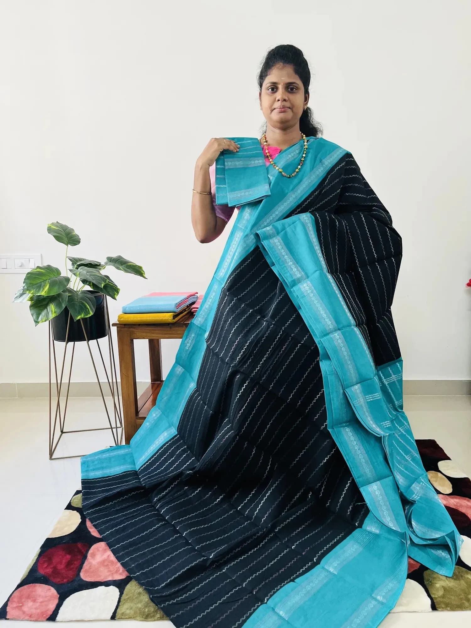 Sungadi cotton(BLACK WITH BLUE) - Image 2