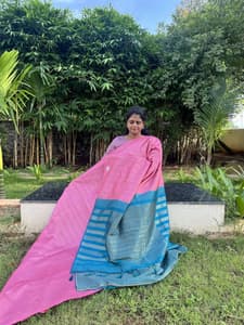 uppada silk with zari lines(BABY PINK WITH BLUE)