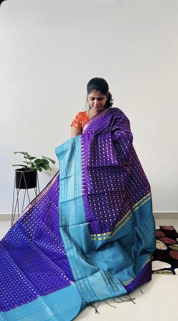 Rawsilk saree with 1000 Butta(purple with blue) - Image 1