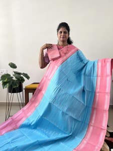 Sungadi cotton(ICE BLUE WITH PINK)