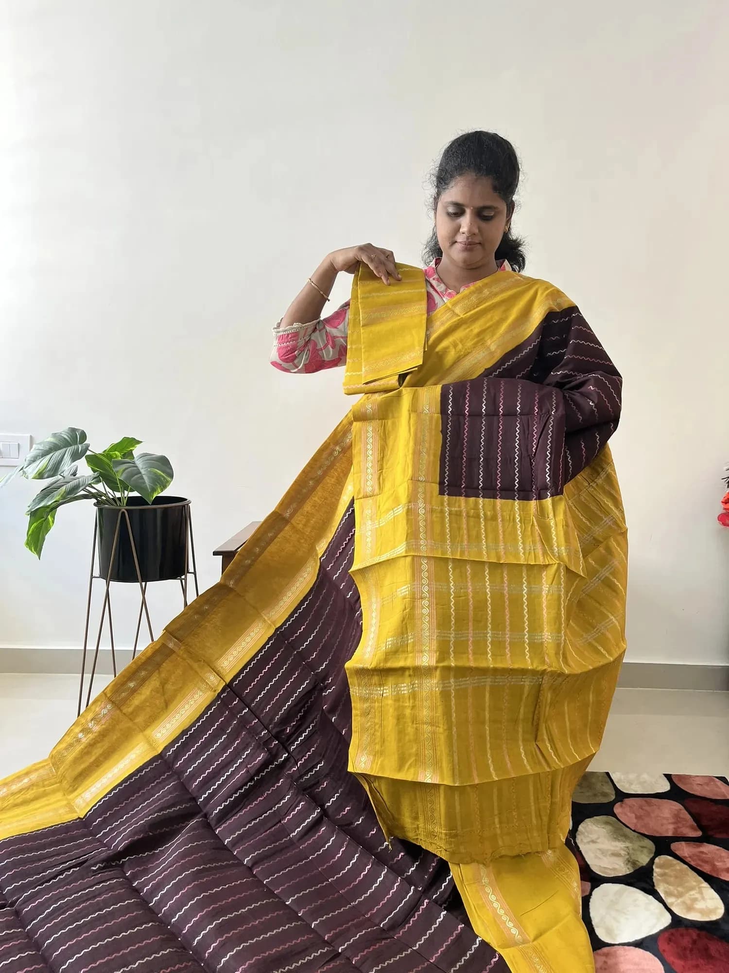Sungadi cotton(BROWN WITH MUSTARD) - Image 4