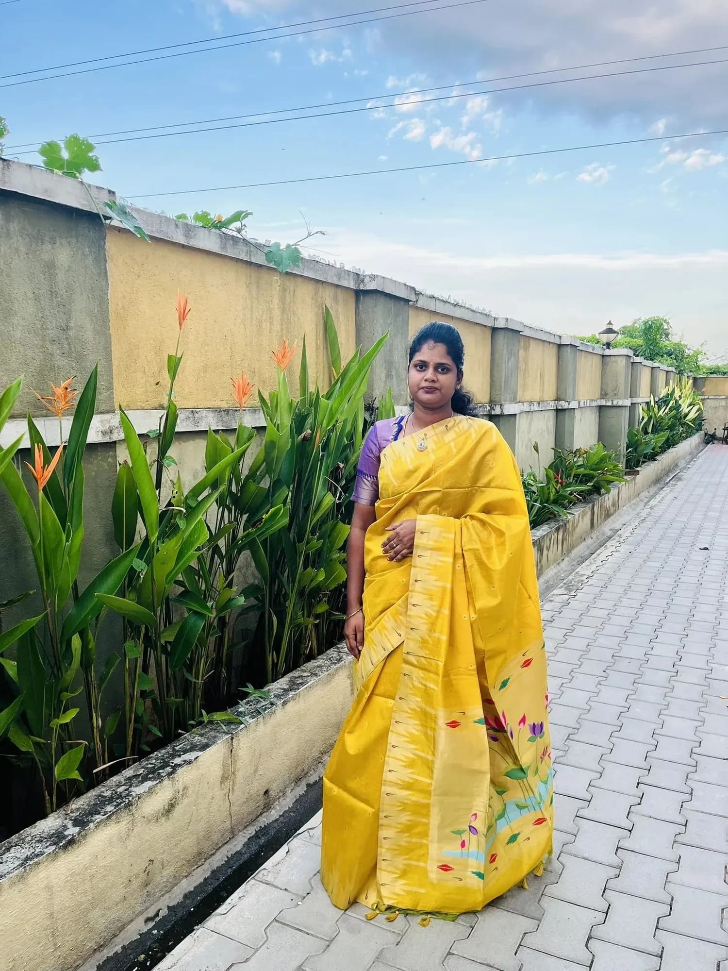paithani silk with tissue blouse(YELLOW) - Image 1
