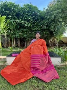 uppada silk with zari lines(ORANGE WITH PINK)